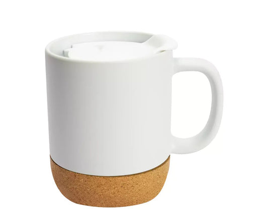 Ceramic Mugs with Lid and Cork Base 385 ml ( “Your Brand • Your Print • Your Style.” ) All printing available