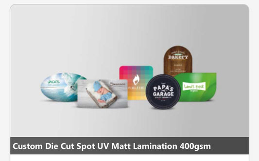 Custom Die Cut Spot UV Matt Lamination 400gsm
1000pc with Free Design