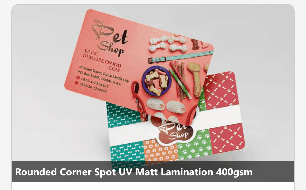 Rounded Corner Spot UV Matt Lamination 400gsm, Free Design