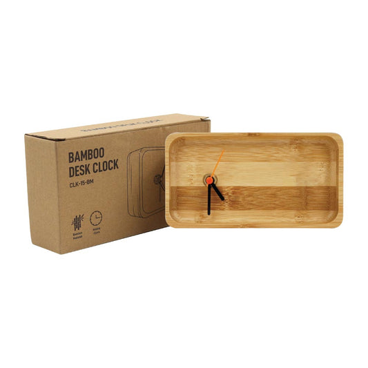 Eco-Friendly Rectangular Bamboo Desk Clock ( “Your Brand • Your Print • Your Style.” ) All printing available