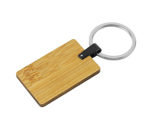 Bamboo and Metal Keychain Rectangle 32mm ( “Your Brand • Your Print • Your Style.” ) All printing available