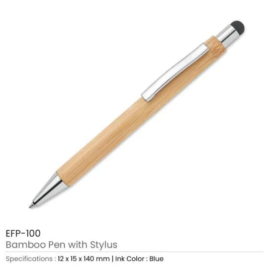 Bamboo Pens with Stylus & Blue Color Ink ( “Your Brand • Your Print • Your Style.” ) All printing available