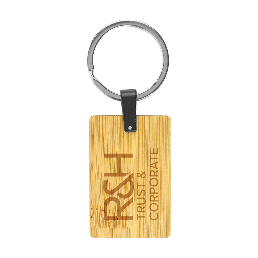 Bamboo and Metal Keychain Rectangle 32mm ( “Your Brand • Your Print • Your Style.” ) All printing available
