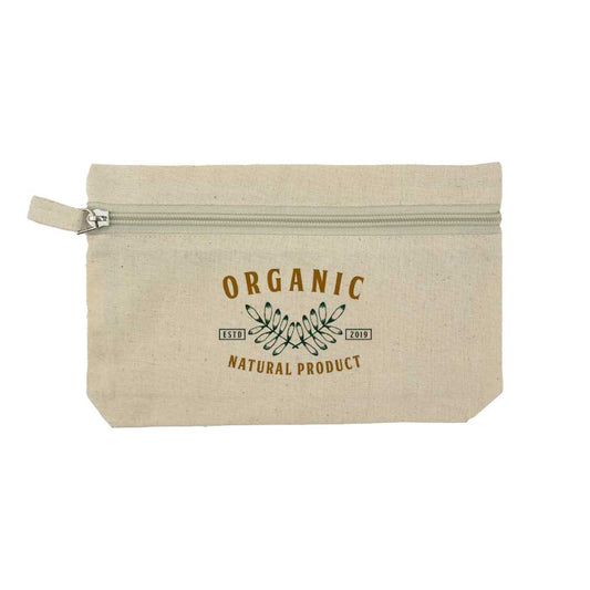 Natural Cotton Pouches with front Zipper Closure ( “Your Brand • Your Print • Your Style.” ) All printing available