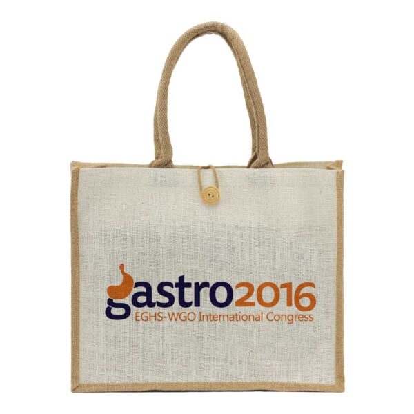 Jute Shopping Bags with Button ( “Your Brand • Your Print • Your Style.” ) All printing available
