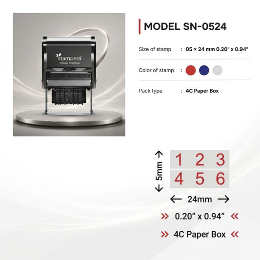 stampera Printer SN-0524 | Customizable 6-Band Mini Numberer Stamp