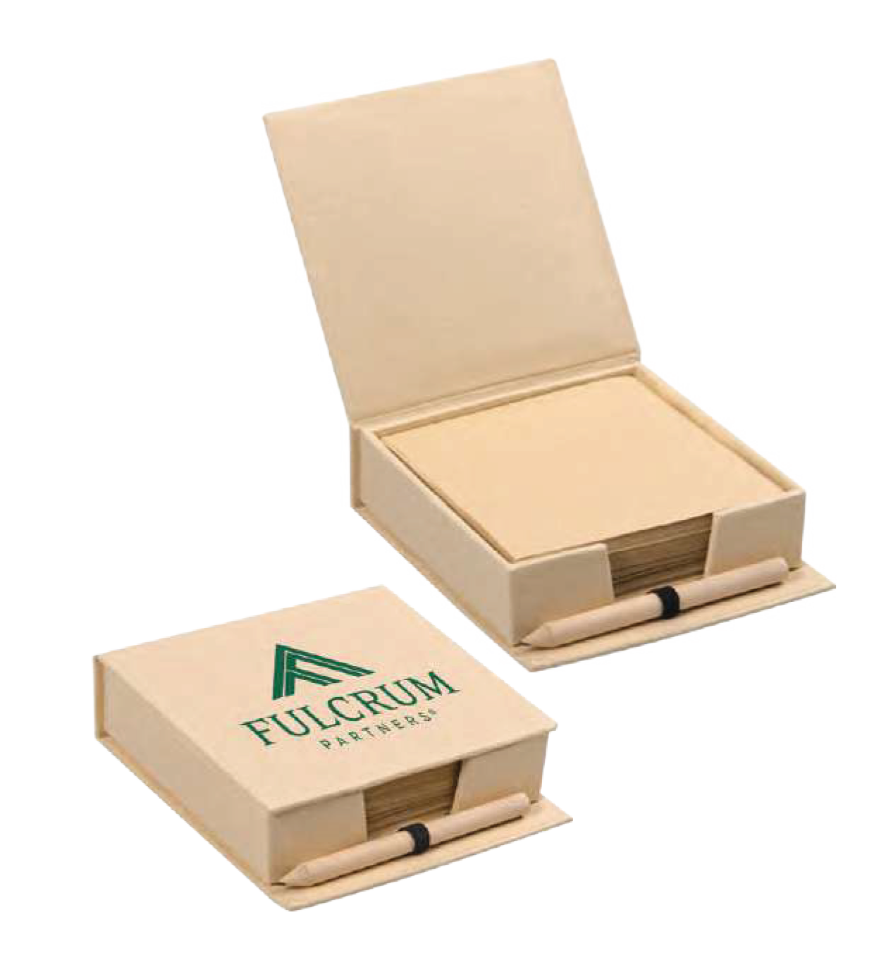 FLAP BOX THAT CONTAINS SHEETS OF PAD MADE FROM RECYCLED MATERIAL