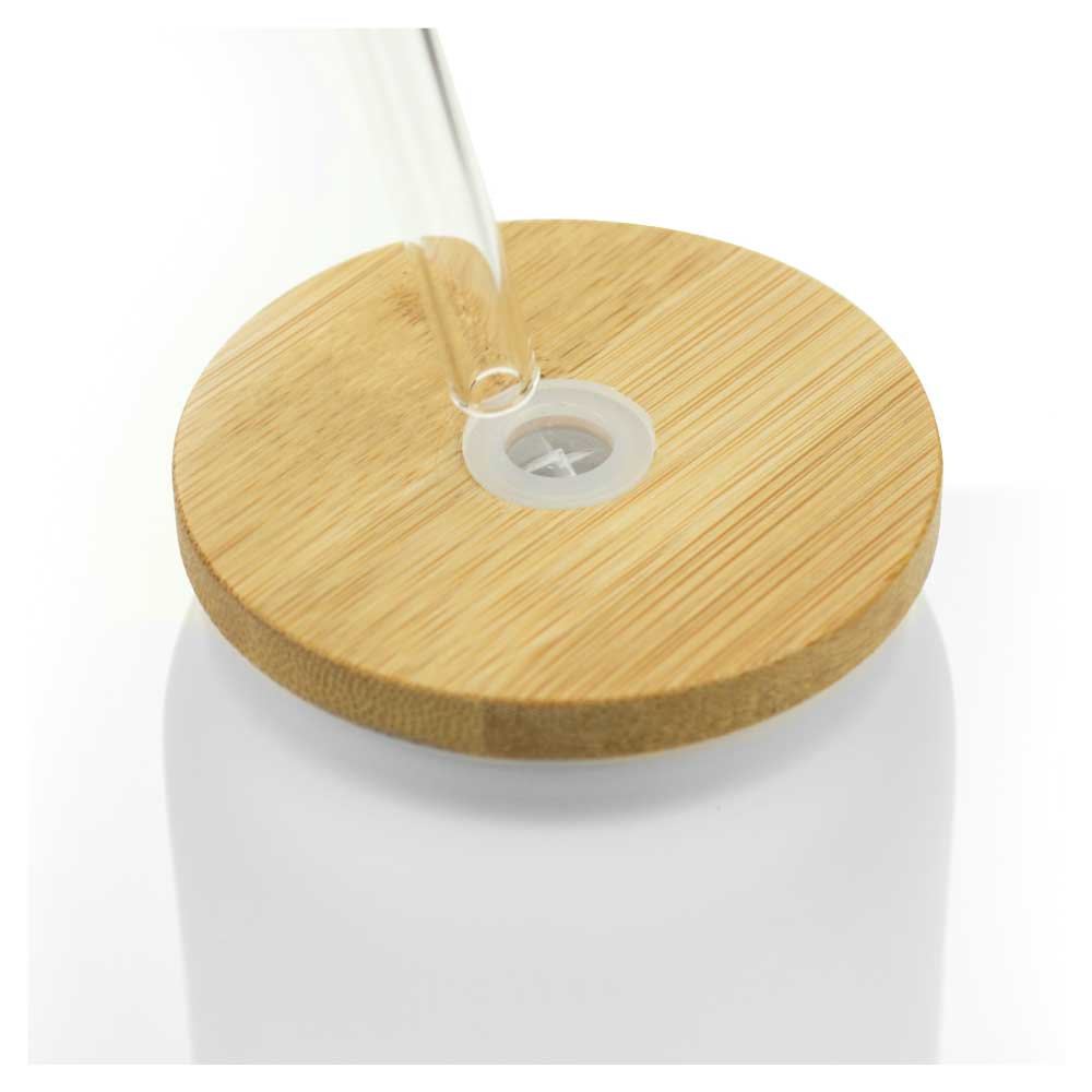 Glass Bottle with Straw and Bamboo Lid 455 ml Capacity ( “Your Brand • Your Print • Your Style.” ) All printing available