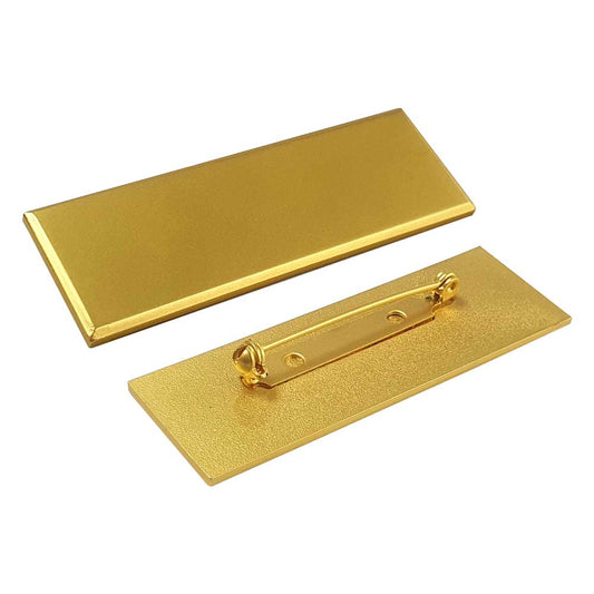 Gold Brass Name Badges with Safety Pin ( “Your Brand • Your Print • Your Style.” ) All printing available