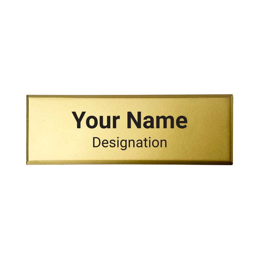Gold Brass Name Badges with Safety Pin ( “Your Brand • Your Print • Your Style.” ) All printing available