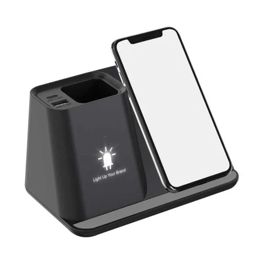 Desktop Pen Holder with 5W Wireless Charger ( “Your Brand • Your Print • Your Style.” ) All printing available