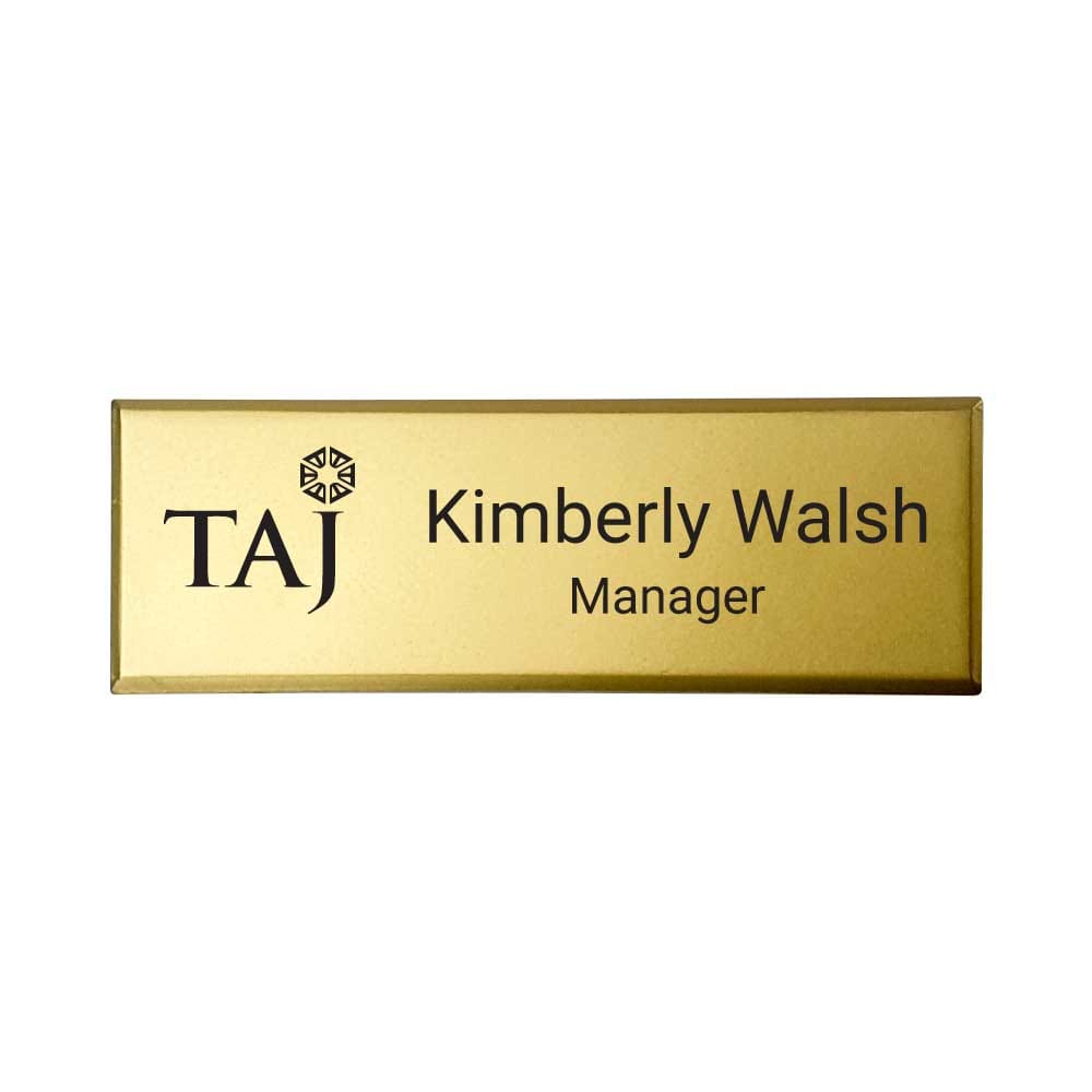 Gold Brass Name Badges with Safety Pin ( “Your Brand • Your Print • Your Style.” ) All printing available