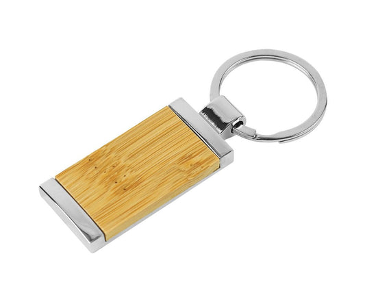 Rectangular Bamboo and Metal Keychains 32mm ( “Your Brand • Your Print • Your Style.” ) All printing available