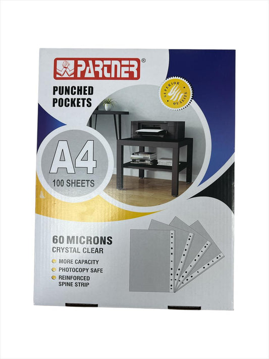 PARTNER PUNCHE POCKETS A4 100 SHEETS 60 MICRON
