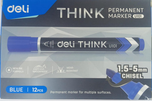 Deli Permanent Marker U101 Blue Chisel Tip (12 pcs)