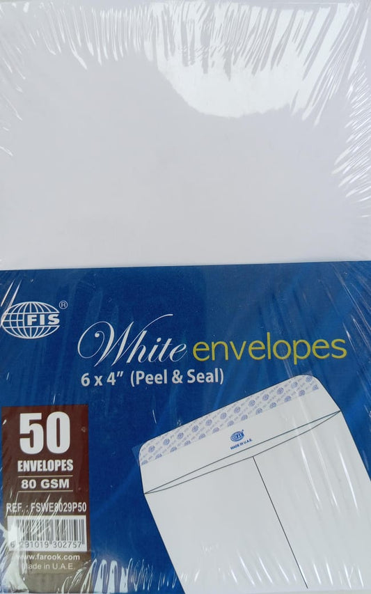 FIS WHITE ENVELOPES 6*4 50 PCS IN A PACKET 80 GSM