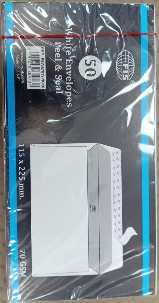 FIS WHITE ENVELOPES 115*225 50 PCS IN A PACKET 70 GSM