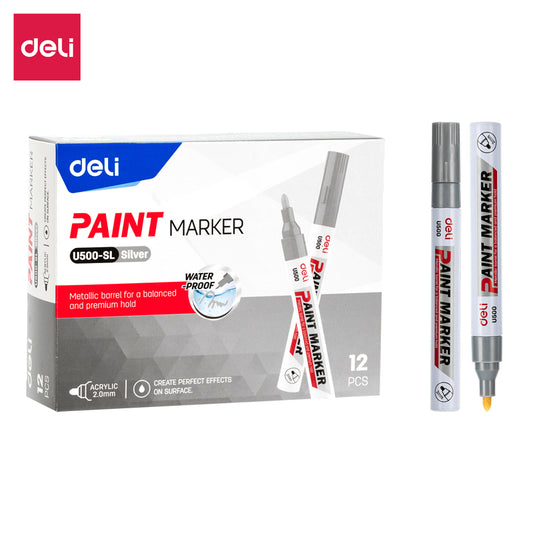 Deli Paint Marker U‑500 SILVER :12 PCS BOX
