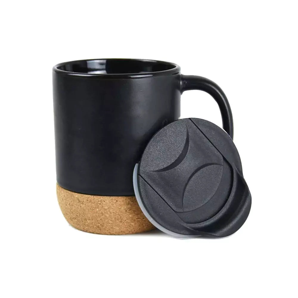 Ceramic Mugs with Lid and Cork Base 385 ml ( “Your Brand • Your Print • Your Style.” ) All printing available