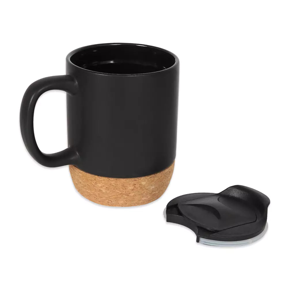 Ceramic Mugs with Lid and Cork Base 385 ml ( “Your Brand • Your Print • Your Style.” ) All printing available