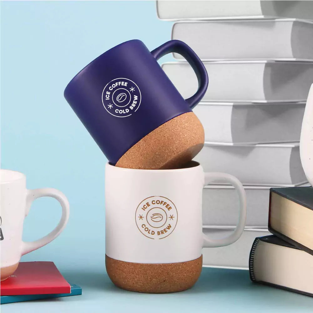Ceramic Mugs with Lid and Cork Base 385 ml ( “Your Brand • Your Print • Your Style.” ) All printing available