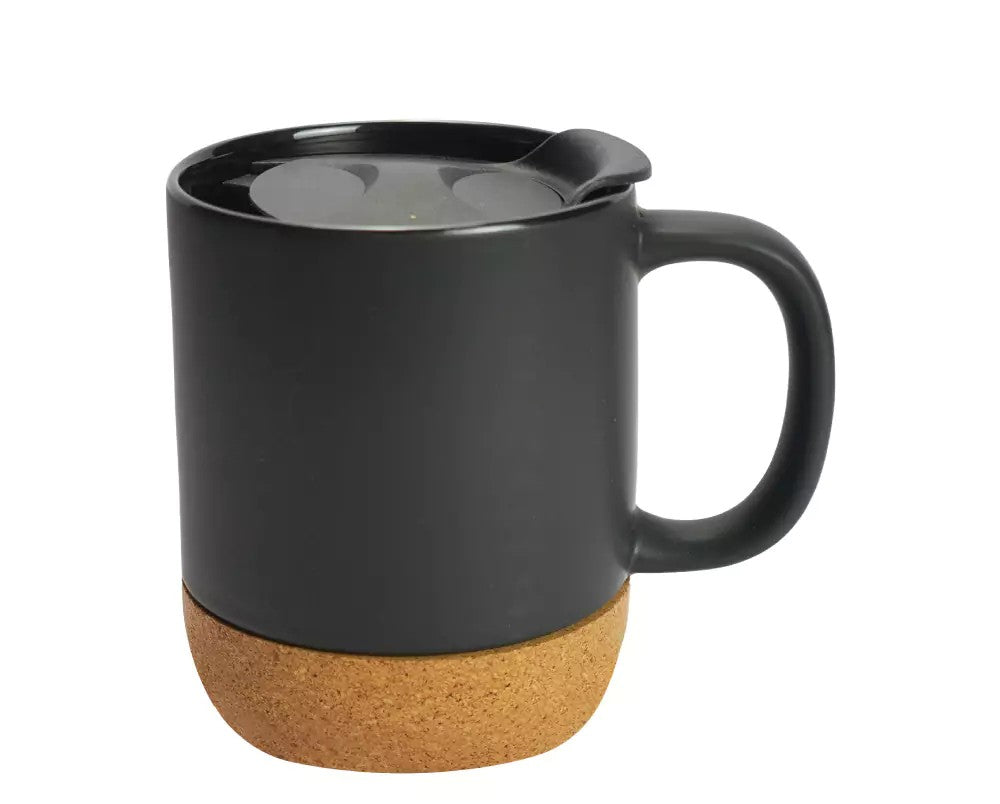 Ceramic Mugs with Lid and Cork Base 385 ml ( “Your Brand • Your Print • Your Style.” ) All printing available