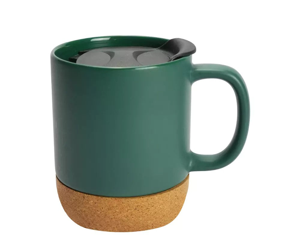 Ceramic Mugs with Lid and Cork Base 385 ml ( “Your Brand • Your Print • Your Style.” ) All printing available