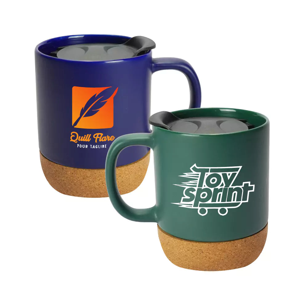 Ceramic Mugs with Lid and Cork Base 385 ml ( “Your Brand • Your Print • Your Style.” ) All printing available