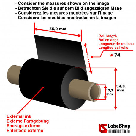 THERMAL TRANSFER WAX RIBBON 55X74 -50 PCS IN A BOX
