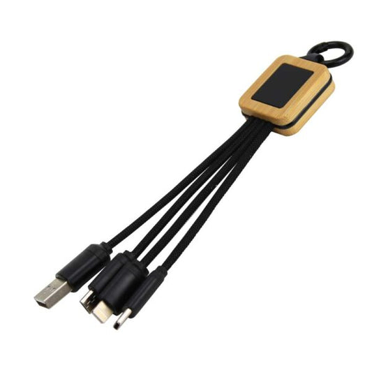 Bamboo Light Up Logo Multi-Charging Cables Type C ( “Your Brand • Your Print • Your Style.” ) All printing available