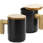 Black Ceramic Coffee Mugs with Bamboo Handle and Lid ( “Your Brand • Your Print • Your Style.” ) All printing available