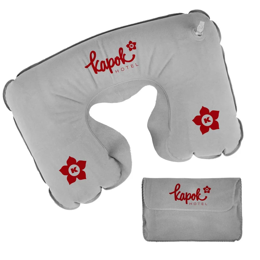 Inflatable Neck Pillow with Pouch – Grey ( “Your Brand • Your Print • Your Style.” ) All printing available