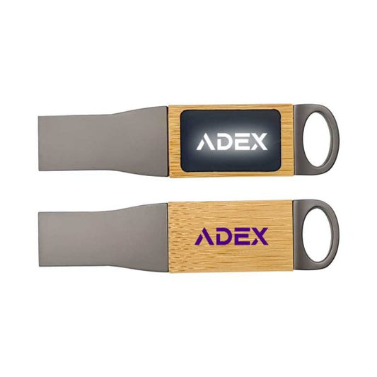 Light-Up Logo Metal & Bamboo USB Flash Drives 32GB ( “Your Brand • Your Print • Your Style.” ) All printing available