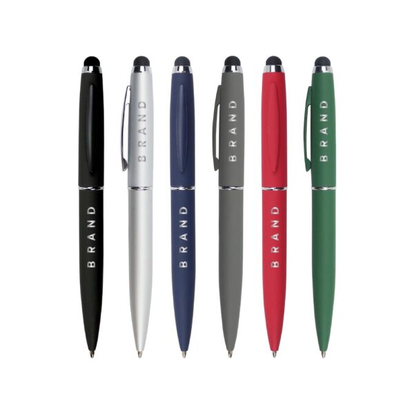Stylus Metal Pens Rubberized & Twist-action ( “Your Brand • Your Print • Your Style.” ) All printing available