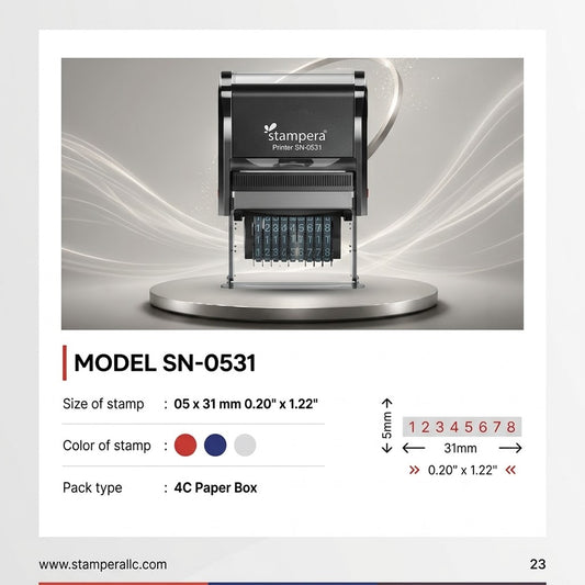 stampera MODEL SN-0531 | Compact 8-Digit Line Numberer Stamp