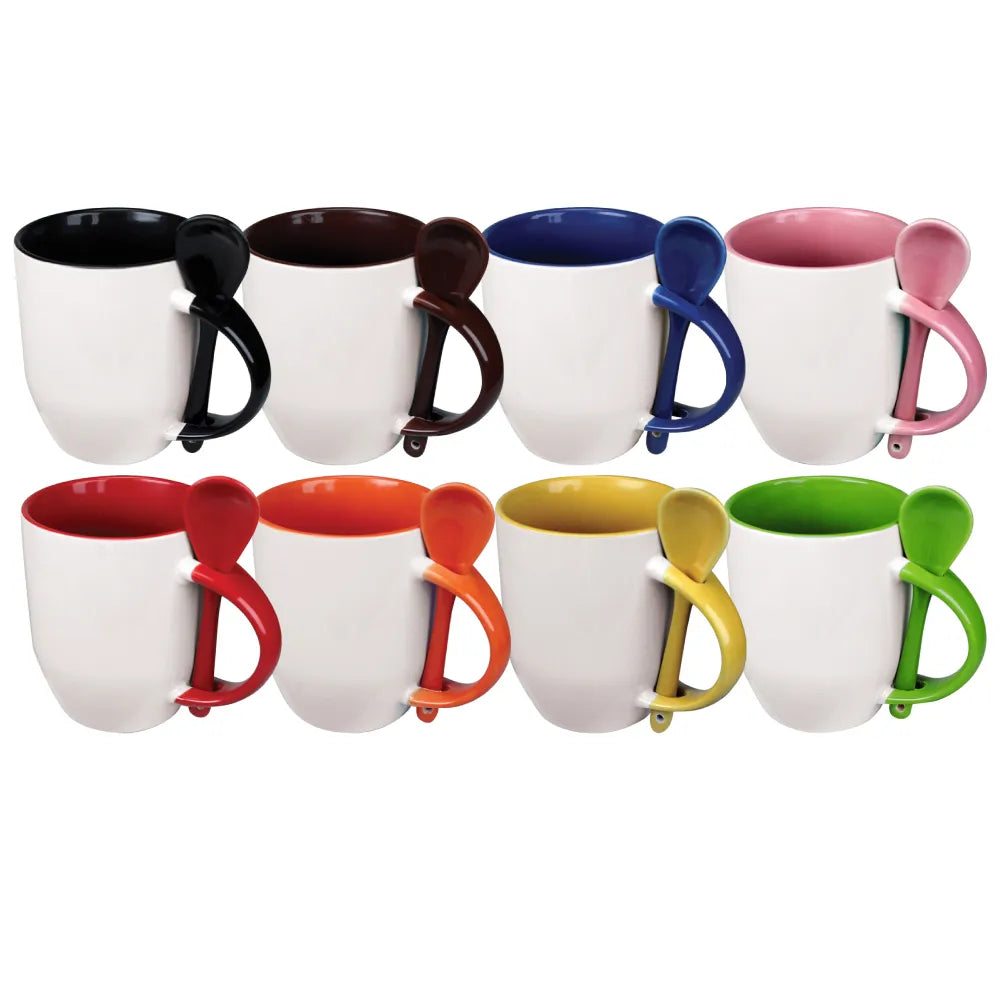 Two-Tone Ceramic Mugs with Spoon 11 oz ( “Your Brand • Your Print • Your Style.” ) All printing available