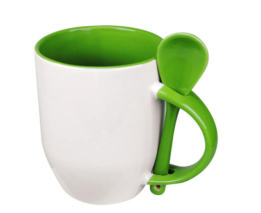 Two-Tone Ceramic Mugs with Spoon 11 oz ( “Your Brand • Your Print • Your Style.” ) All printing available