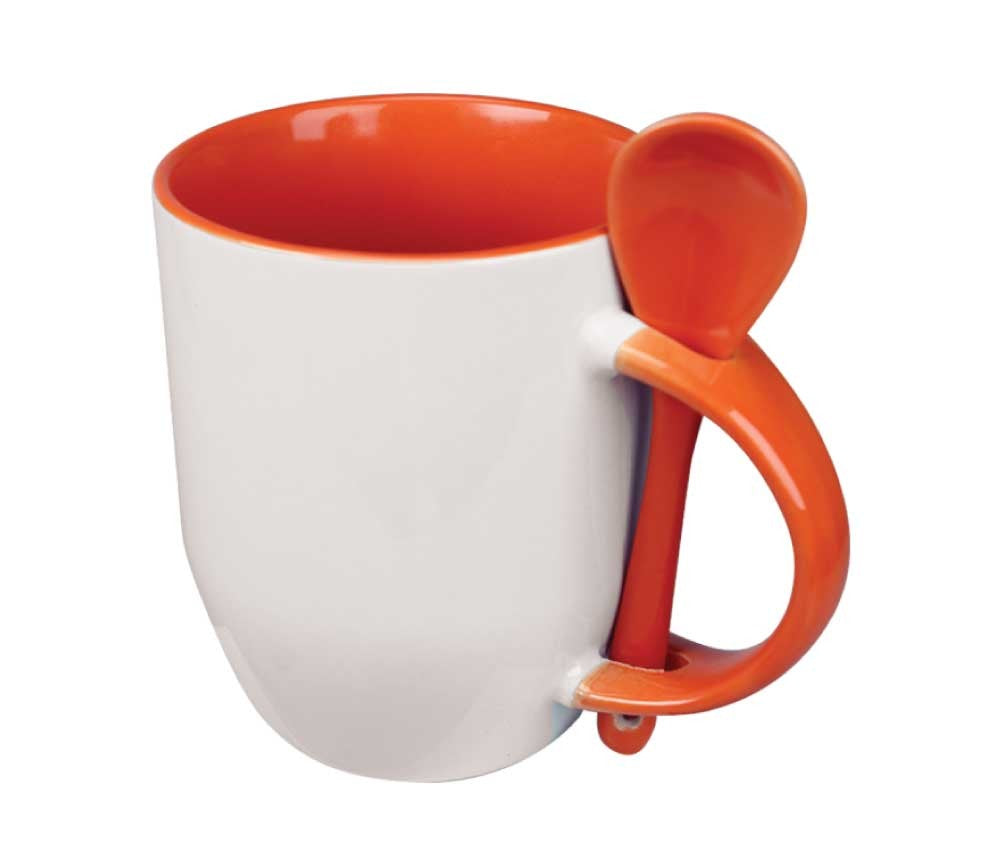 Two-Tone Ceramic Mugs with Spoon 11 oz ( “Your Brand • Your Print • Your Style.” ) All printing available