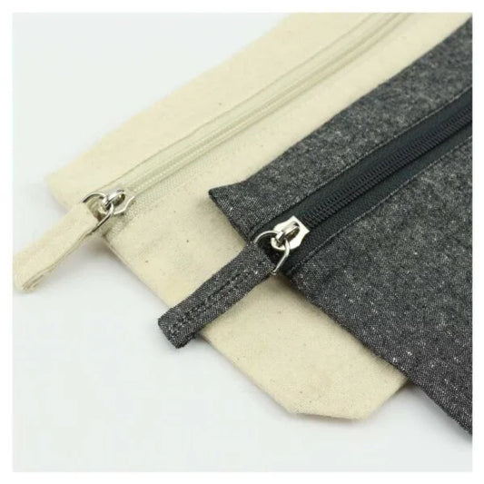 Natural Cotton Pouches with front Zipper Closure ( “Your Brand • Your Print • Your Style.” ) All printing available