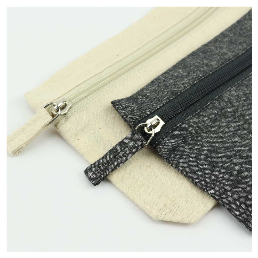 Natural Cotton Pouches with front Zipper Closure ( “Your Brand • Your Print • Your Style.” ) All printing available