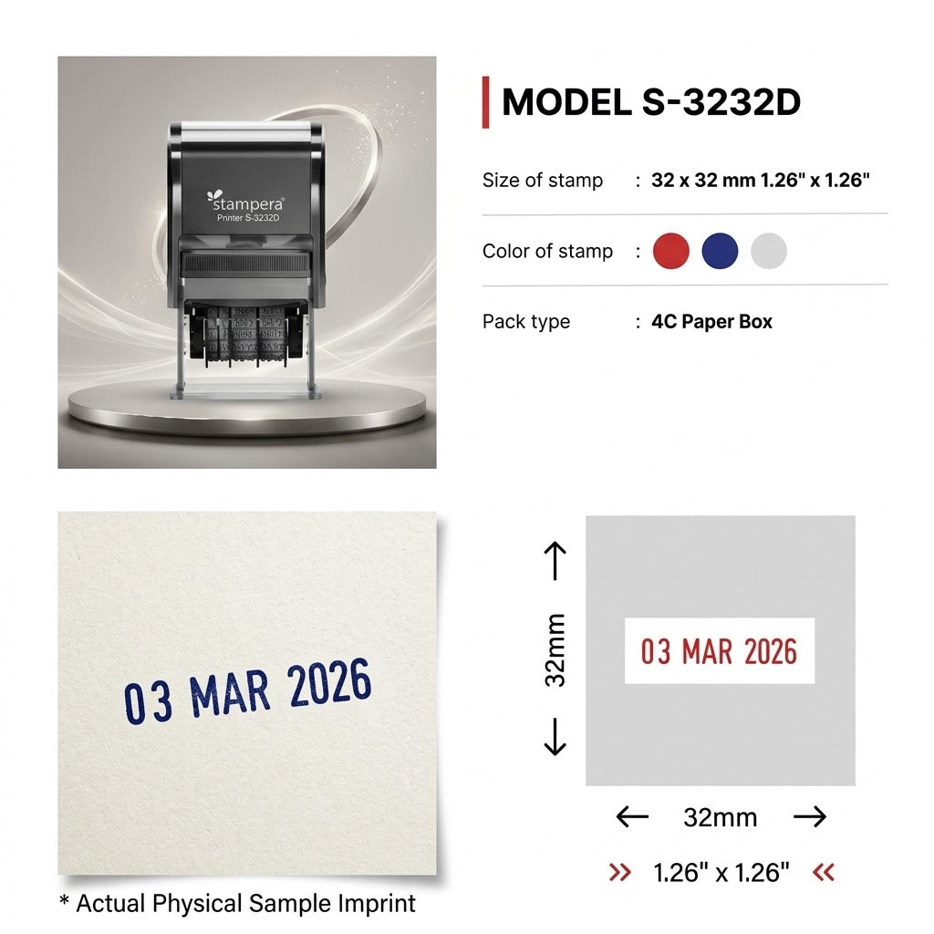 stampera Printer S-3232D | Square Self-Inking Date Stamp