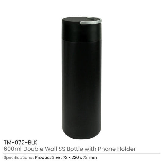 Double Wall SS Bottles, Twist-off Lid with Phone Holder 600ml ( “Your Brand • Your Print • Your Style.” ) All printing available