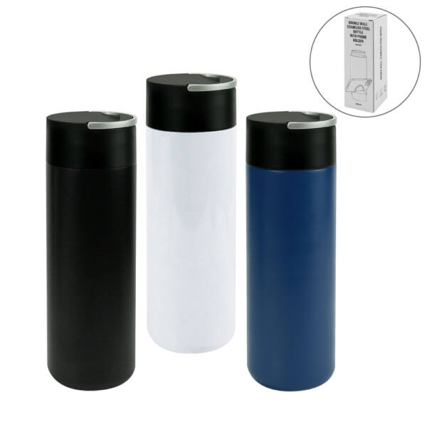 Double Wall SS Bottles, Twist-off Lid with Phone Holder 600ml ( “Your Brand • Your Print • Your Style.” ) All printing available