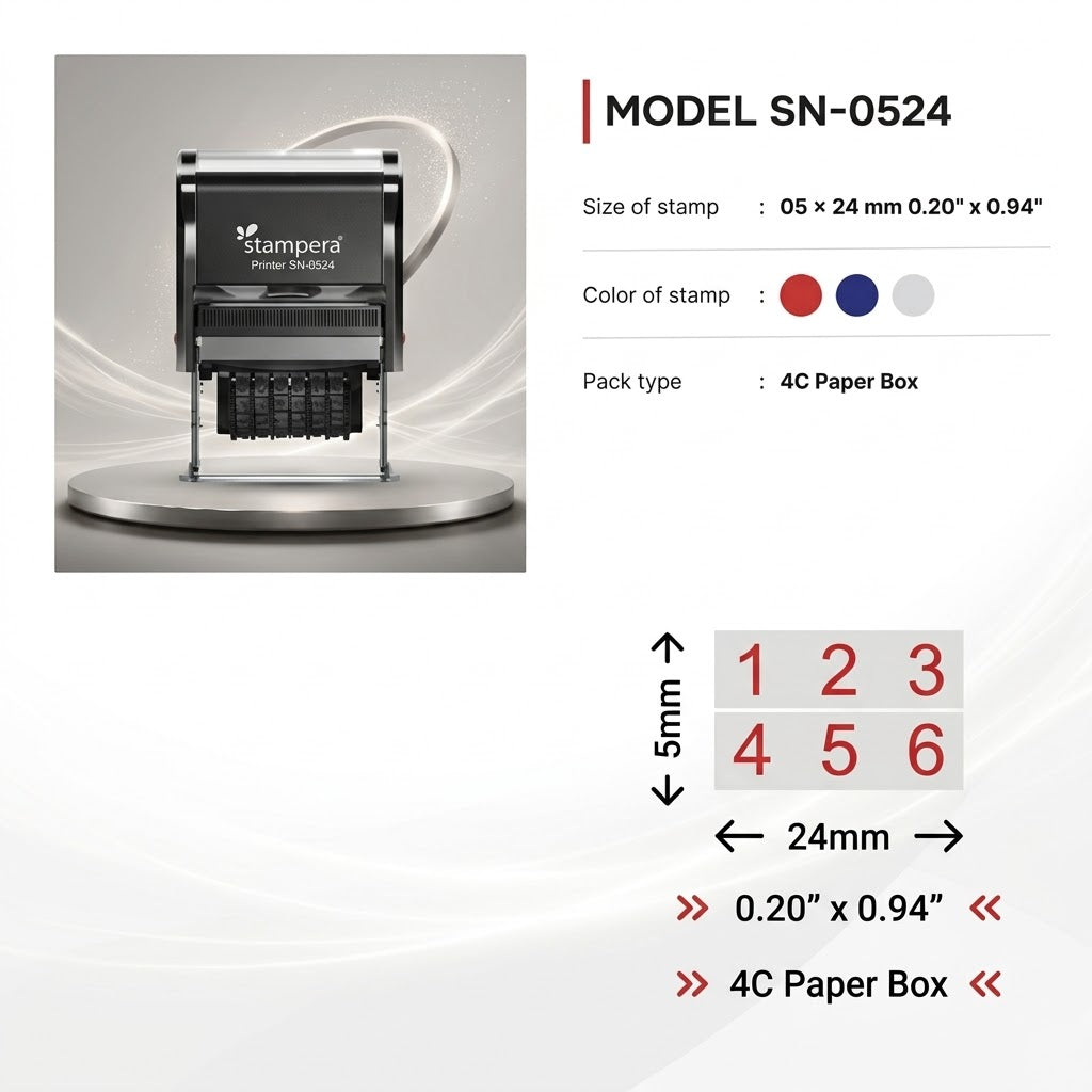 stampera Printer SN-0524 | Customizable 6-Band Mini Numberer Stamp