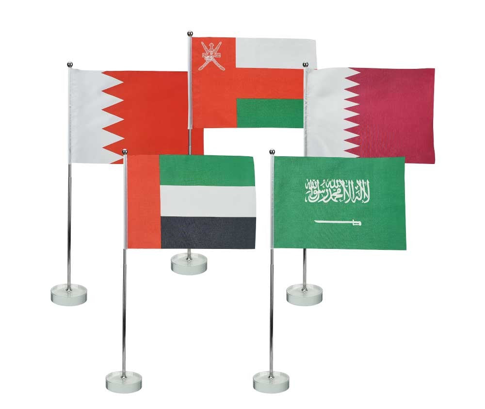 Flag with Metal Pole & Clear Glass Round Base ( “Your Brand • Your Print • Your Style.” ) All printing available