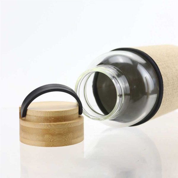 Glass Bottles with Bamboo Lid and Eco Sleeve, 1 liter ( “Your Brand • Your Print • Your Style.” ) All printing available