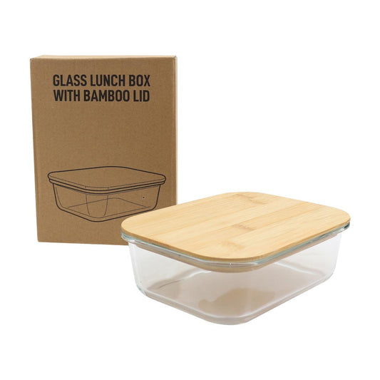 Glass Lunch Box with Bamboo Lid ( “Your Brand • Your Print • Your Style.” ) All printing available
