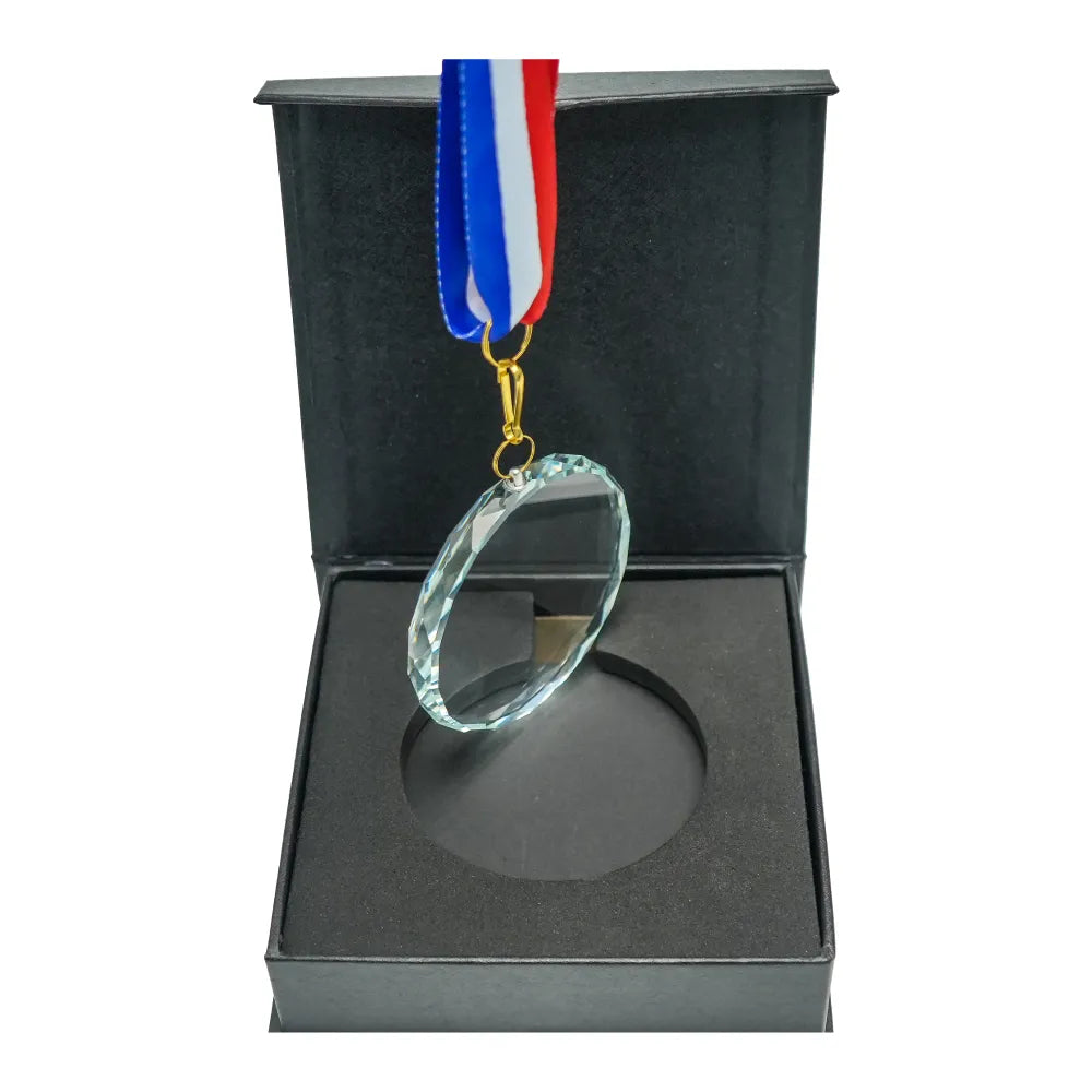 Glass Medals with Ribbon and Box ( “Your Brand • Your Print • Your Style.” ) All printing available