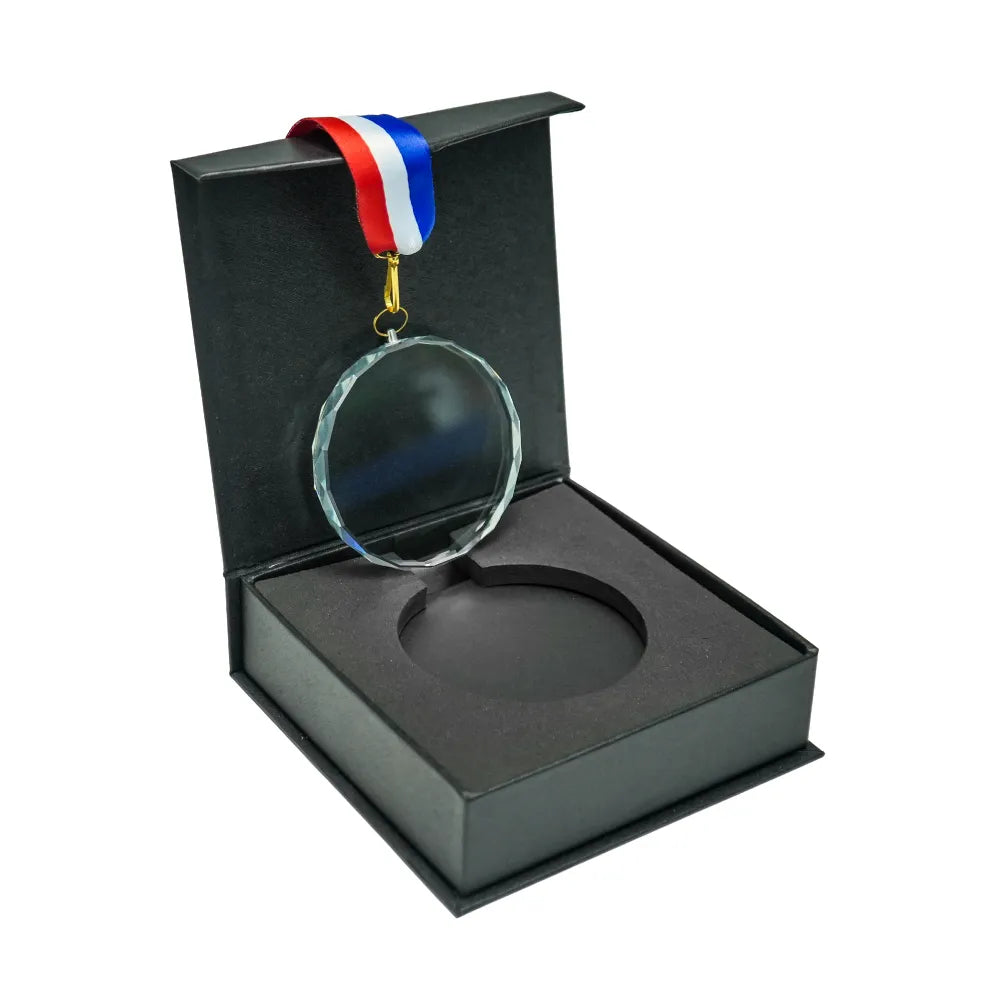 Glass Medals with Ribbon and Box ( “Your Brand • Your Print • Your Style.” ) All printing available