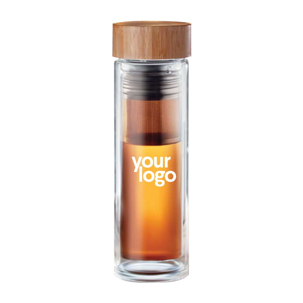 Glass and Bamboo Flask ( “Your Brand • Your Print • Your Style.” ) All printing available